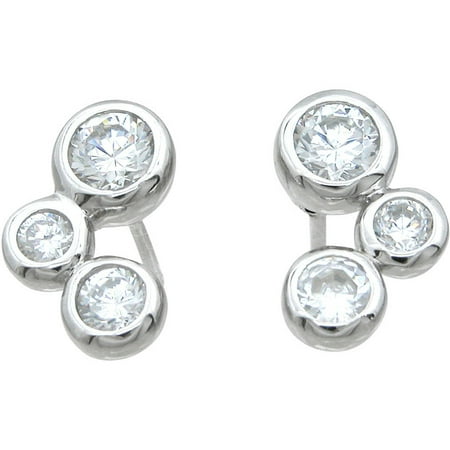 Plutus Round-Cut CZ Sterling Silver High-Polish 3-Stone Earrings