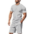 thumbnail image 3 of Men's 2 Piece Summer Outfits Crew Neck Short Sleeve Lightweight Shirts Shorts Man Casual Fashion Drawstring Elastic Waisted Shorts T-Shirt Sets, 3 of 10