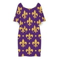thumbnail image 3 of Purple Bright Mardi Gras - Fleur De Lis Women's Off The Shoulder Ruffles Summer Wedding Guest Loose Casual Party Beach Dress, 3 of 9