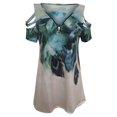 thumbnail image 4 of ICHUANYI Clearance Fashion Women Hollow Out Print V-Neck T-Shirt Short Sleeve Casual Blouse(Green, XL) ICHUANYI WER2023081502480, 4 of 5