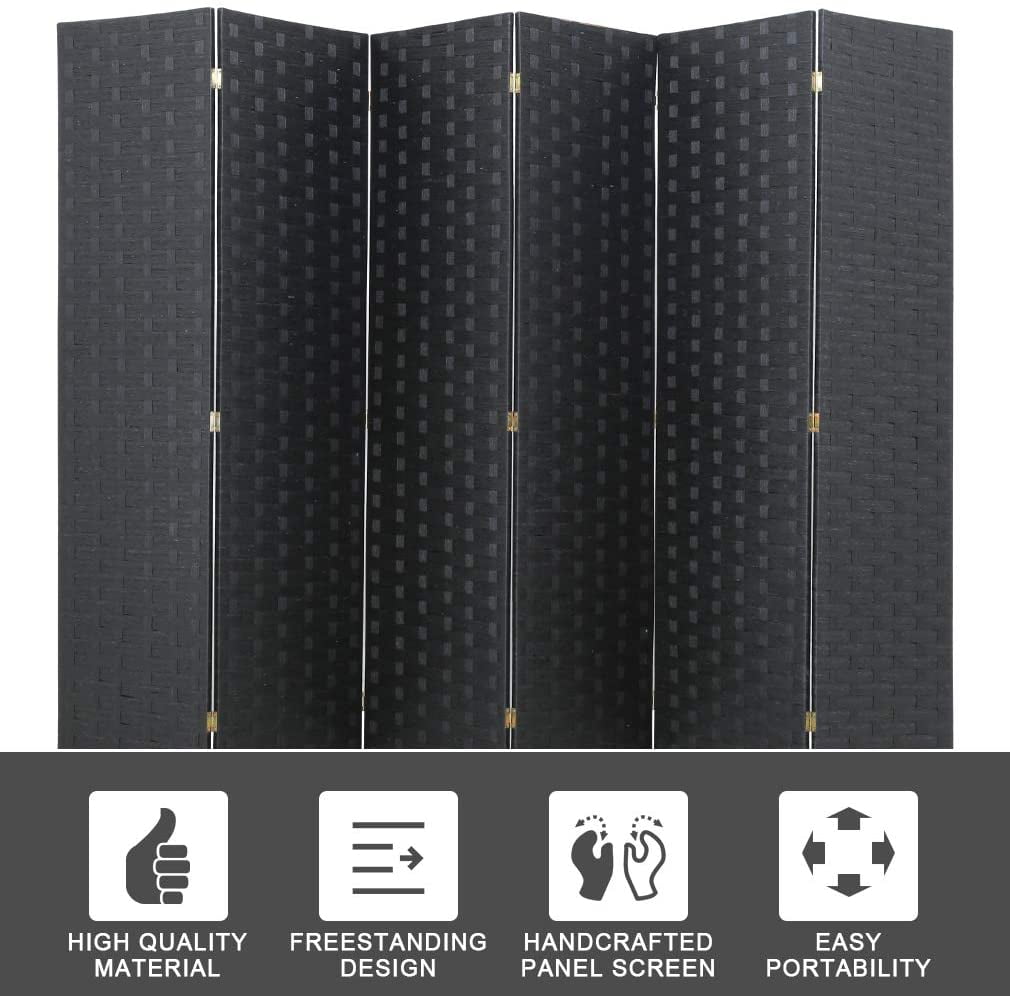 FDW 6 Panel Simple Pastoral Style Foldable Porch Living Room Office Room Divider,Black