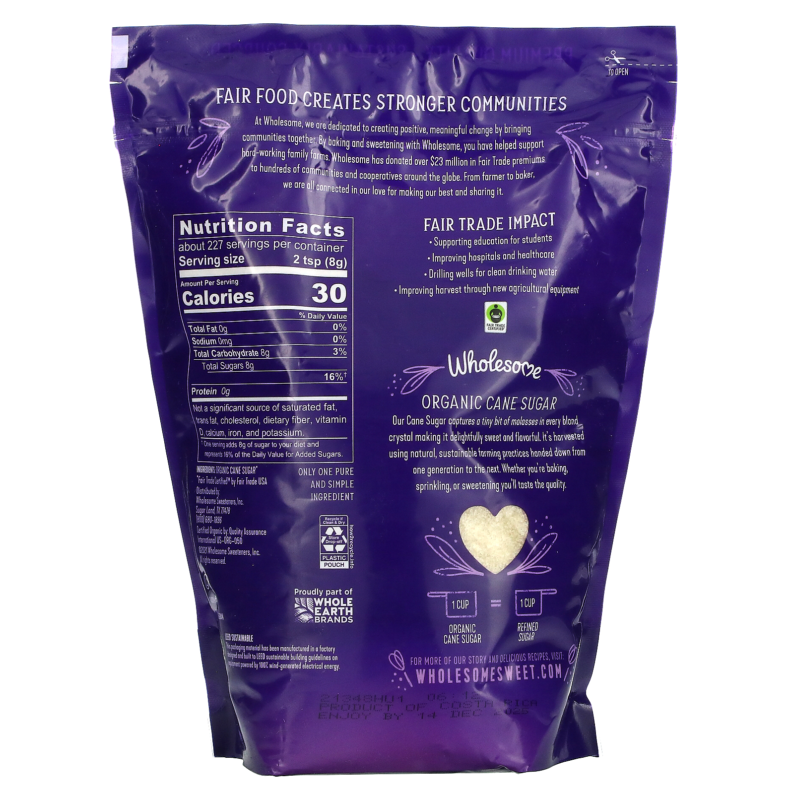 Wholesome! Organic Cane Sugar, Evaporated Cane Juice, 4 Lb