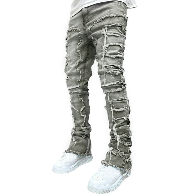 Cathery Men Stacked Jeans Skinny Ripped Jeans Destroyed Cathery Men Stacked Jeans Skinny Ripped Jeans Destroyed