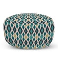 thumbnail image 1 of Geometric Pouf Cover with Zipper, Repetitive Pattern of Vertical Zigzag Lines and Rhombuses Lozenges, Soft Decorative Fabric Unstuffed Case, 30" W X 17.3" L, Teal Blush and Khaki, by Ambesonne, 1 of 5