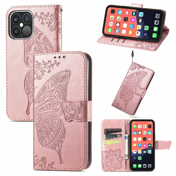 iPhone 13 Pro Max Case, Wallet Folio Case Magnetic Closure RFID Blocking Card Slots Kickstand Shockproof Case for 2021 iPhone 13 Pro Max case 6.7 inch,Rosegold