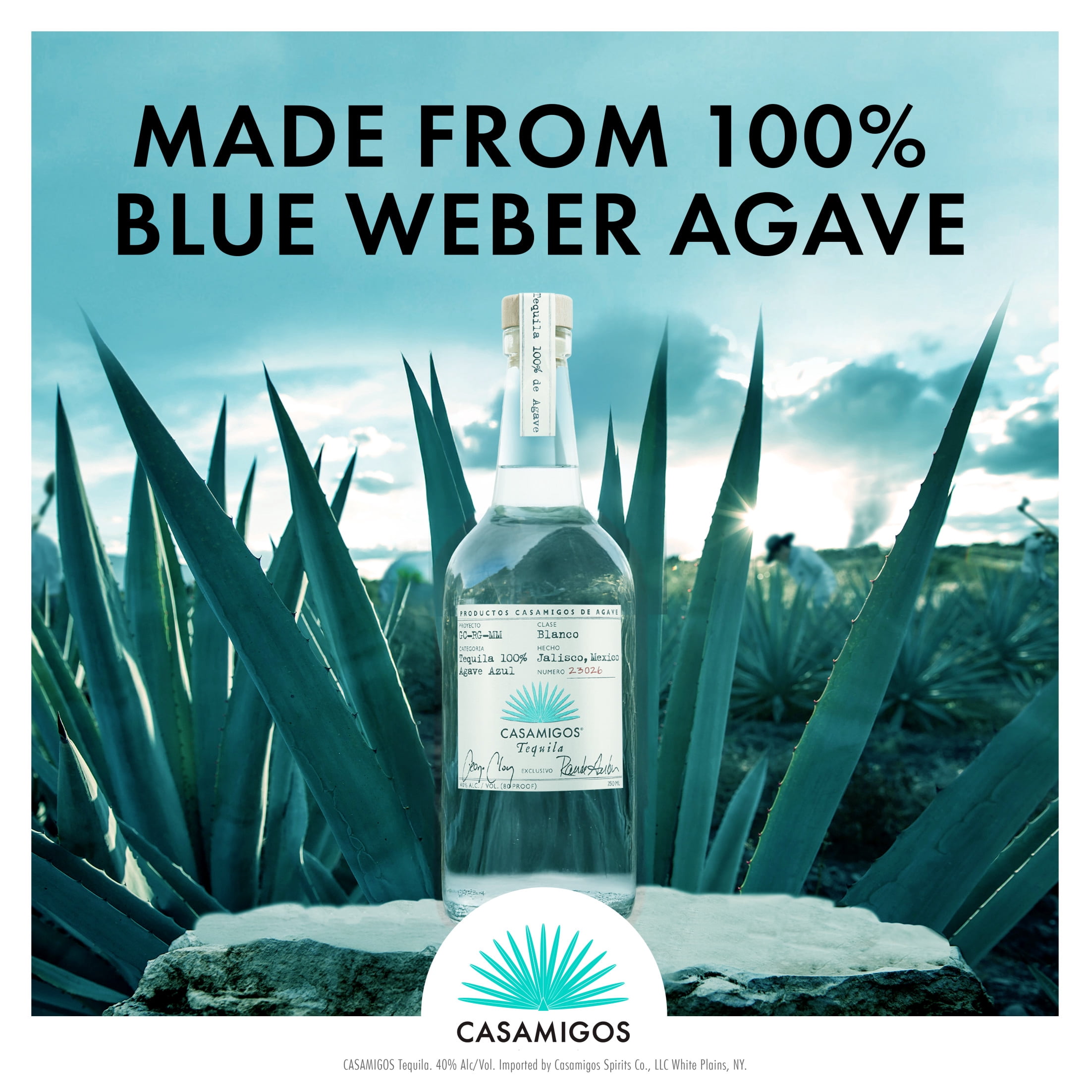 Casamigos Blanco Tequila, 750 mL, 40% ABV, Made with Blue Weber