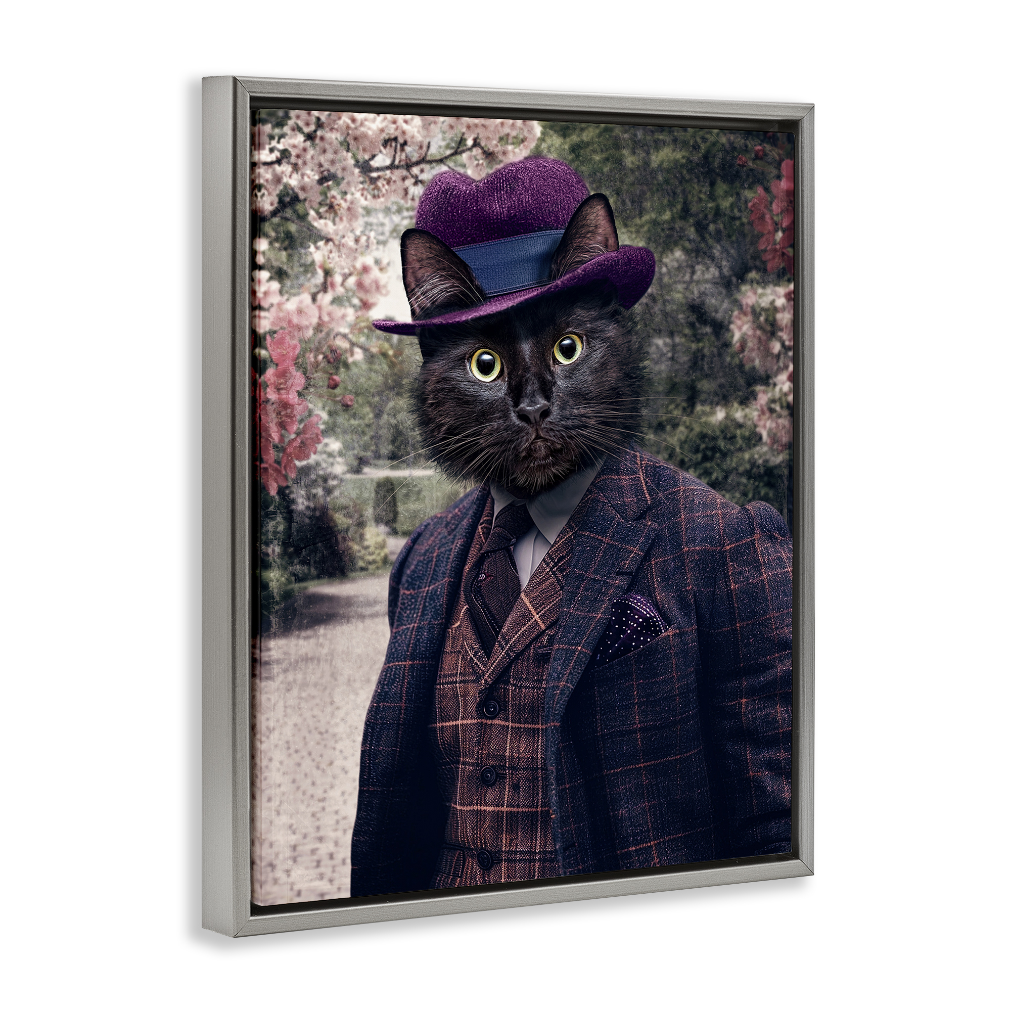 Stupell Industries Vintage Clothing Cat Animals & Insects Painting Gray Floater Framed Canvas Art Print Wall Art, 25 x 31