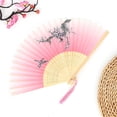 thumbnail image 4 of Folding Hand Fan, 8 in Bamboo Frame, Pink Gradient Surface, Hand Fans for Women, Dance Performance, Home Display, Plum Blossom Motifs, 1 Pc, 4 of 8