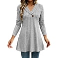 thumbnail image 2 of ClodeEU Women's V Neck Long Sleeve Swing Tunic Top,Solid Loose Flowy Casual Blouse Gray,Women's Plus L, 2 of 9