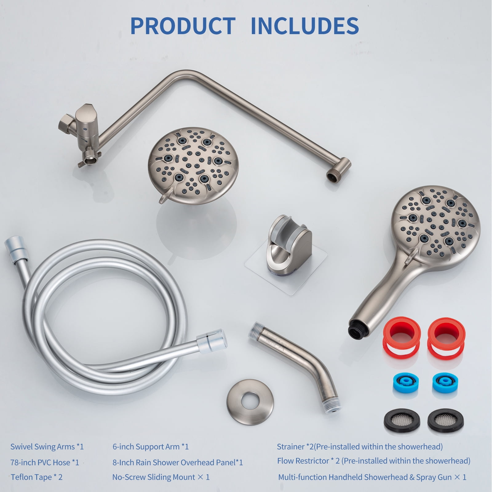 Joyrain Multi-angle adjustable showerhead& Handheld High-pressure 8 Spray Modes Shower Head, Rain Shower Combination with 90° Adjustable Extension Arm