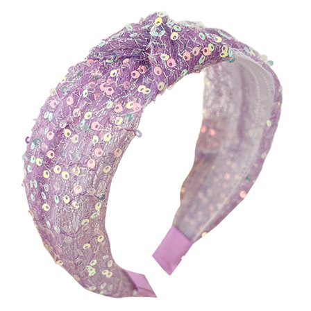 DESIGNICE Headbands for Women Sequin Mesh Knot Headband Fashionable Wide Band Hair Accessories for Women Handmade Korean Style Hair Bands for Women's Hair 17x6cm,Purple