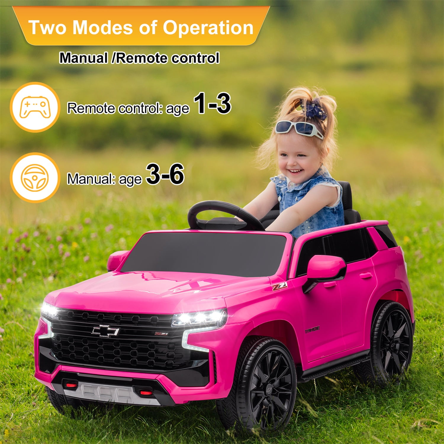 CIPACHO Licensed Chevrolet 12V Ride On, Electric Kids Car Toys with 2.4G Remote Control Dual Drive SUV, Pink
