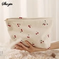 thumbnail image 2 of Hand Painted Cherry Corduroy Drawstring Makeup Bag Lightweight Travel Toiletry Pouch Bohemian Cosmetic Organizer, 2 of 7