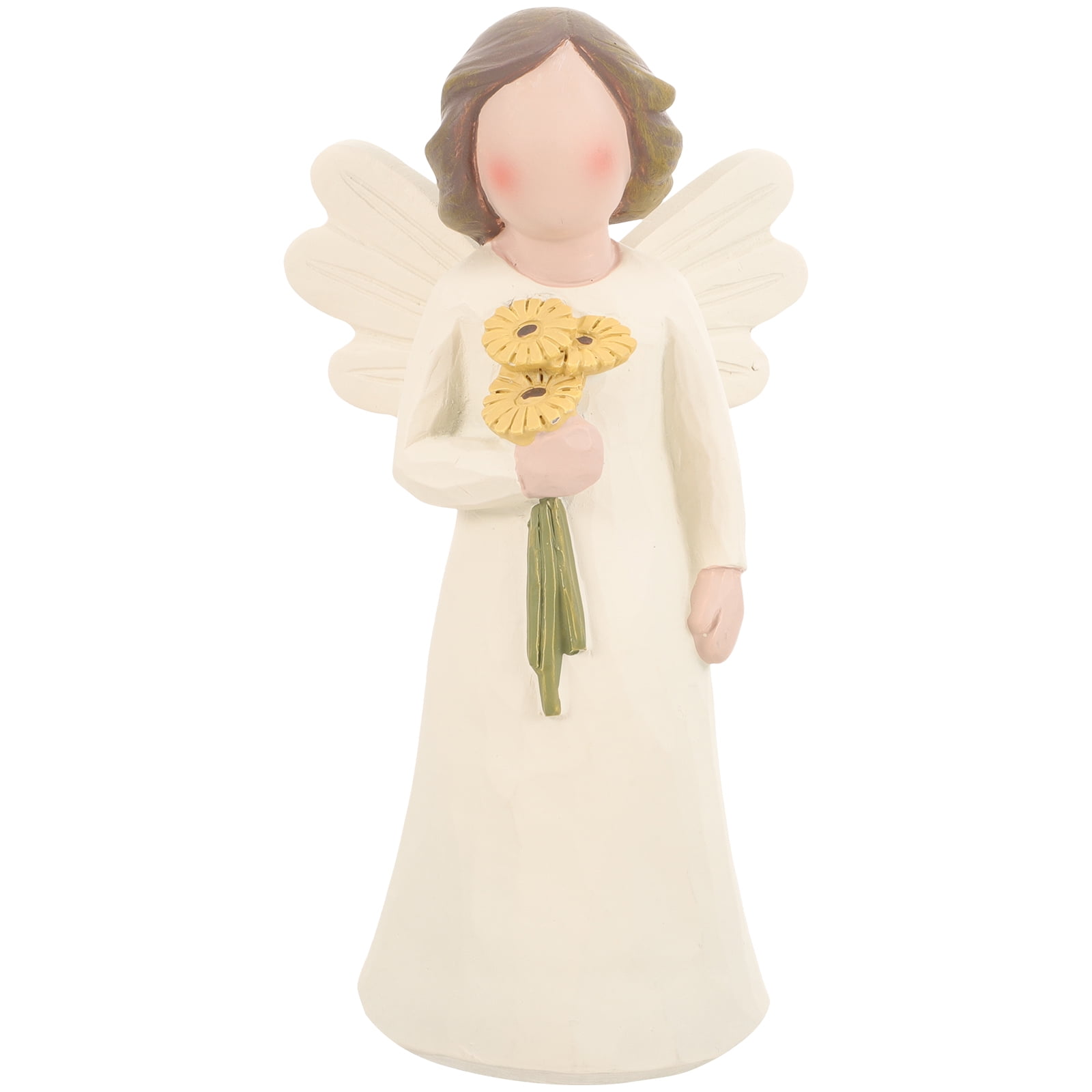 NUOLUX Resin Angel Holding Flower Figurine Cute Flower Angel Figurine