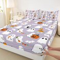 thumbnail image 4 of Homewish Pastel Halloween Ghost Bed Sheets,Pumpkin Bat Banner Pattern Full Size Sheets,4 Pieces,1 Flat Sheet,1 Fitted Sheet and 2 Pillowcases, 4 of 6