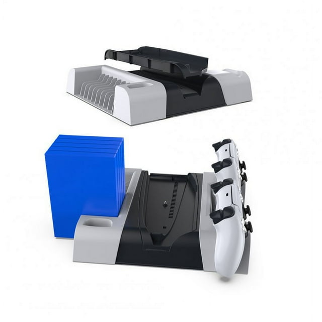 Cooling Stand Game Console Accessories Vertical Base with Controller Charging Station Game Slots for PS5 Slim