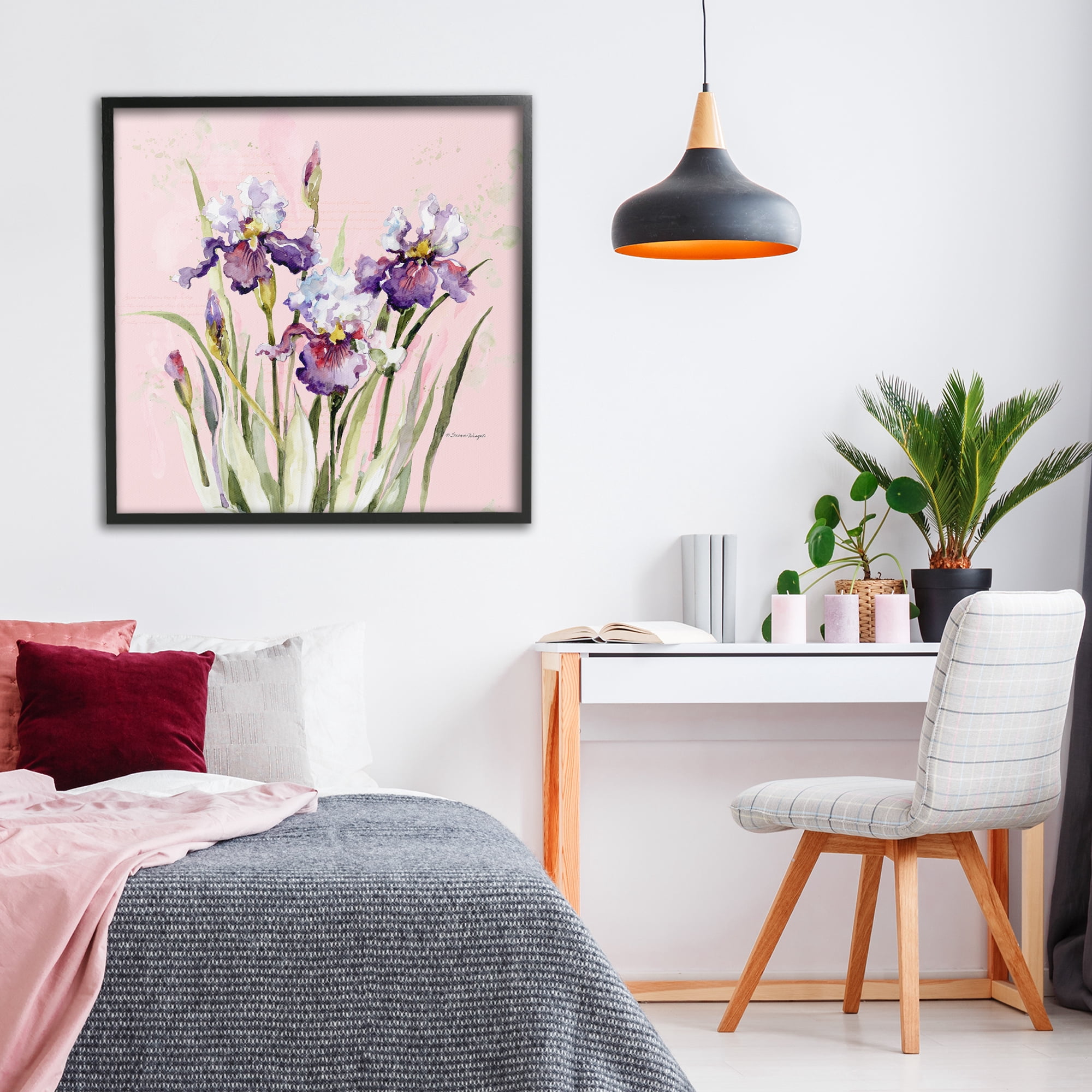 Stupell Industries Purple Irises on Pink Black Framed Giclee Art, design by Susan Winget