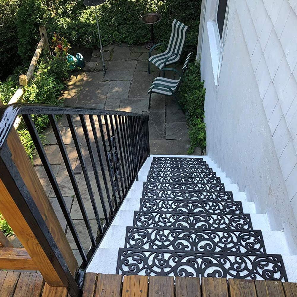 IEMIEBSHA 4 Pack Rubber Stair Mats, Non Slip Stair Treads Mat, Rubber Scroll Doormat for Outdoor, Indoor, Entrance, Stairs (29" x 9.5")
