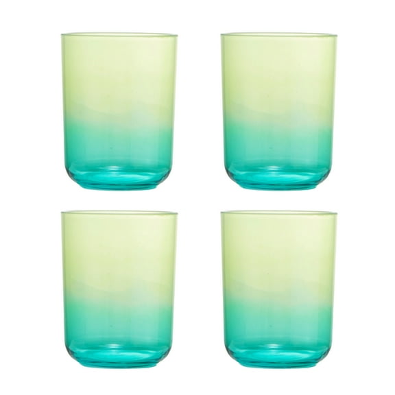 Locco Decor 12oz Drinking Glasses Set of 4, Gradient Color Acrylic Tumbler Cup, Ice Beverage and Water Servers Yellow Green