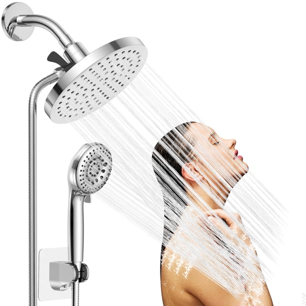 Doble regadera para baño alta presión 8 pulgadas cabezal de ducha de mano regadera de teléfono 8+2 modos de lluvia con manguera de 1,5 metros cromo 8