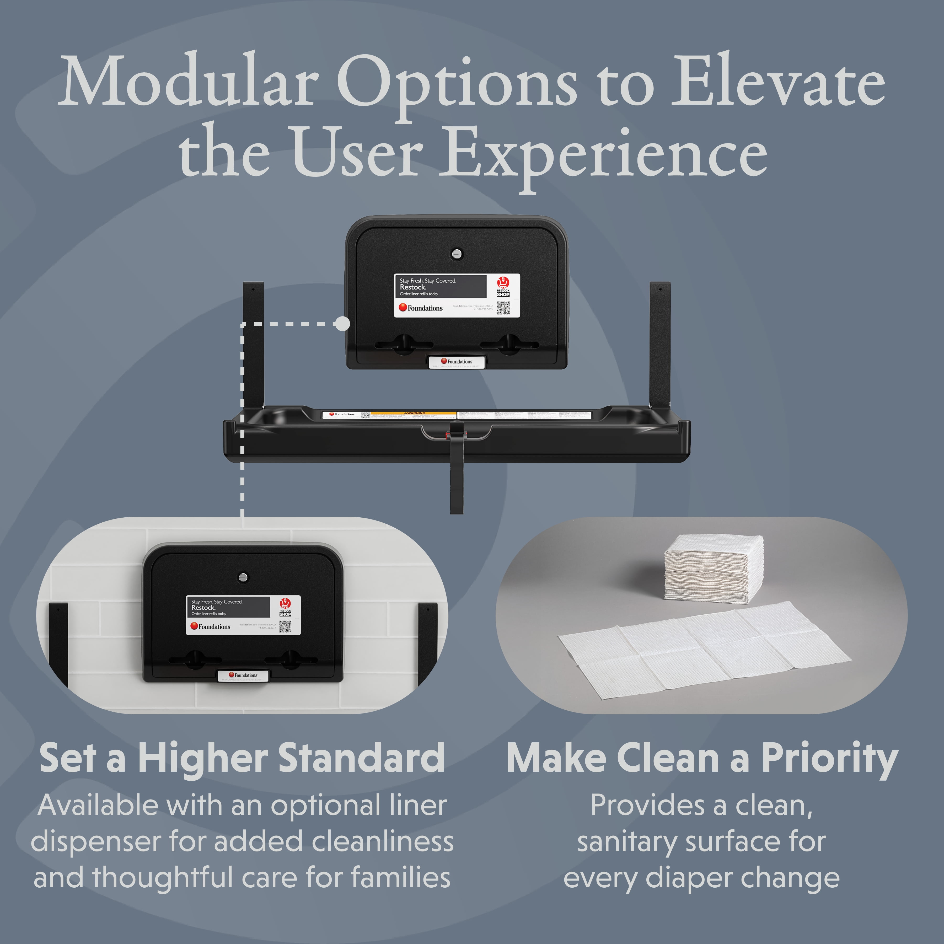 Foundations Elements Baby Changing Station, One-Person Installation, Space-Saving, Black (300-EH-02)