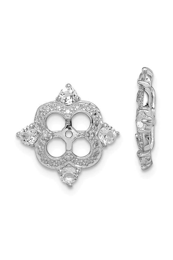 White Sterling Silver Earring Jackets & Enhancers (04) April Women'S Topaz Round Diamond 11 mm