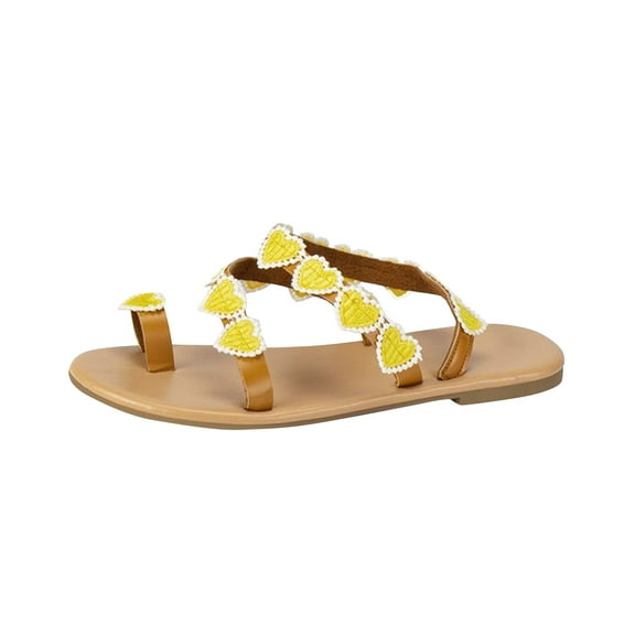 Nrmvnmi Women's Sandals Comfortable Dressy Summer Open Toe with Clip Toe Plus Size Ethnic Beach Flat Sandals Yellow Mothers Day Gifts