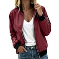 thumbnail image 4 of Perfectbot Women's Classic Bomber Jacket, Zip Up Lightweight Windbreaker with Ribbed Collar Cuffs Hem, 4 of 7