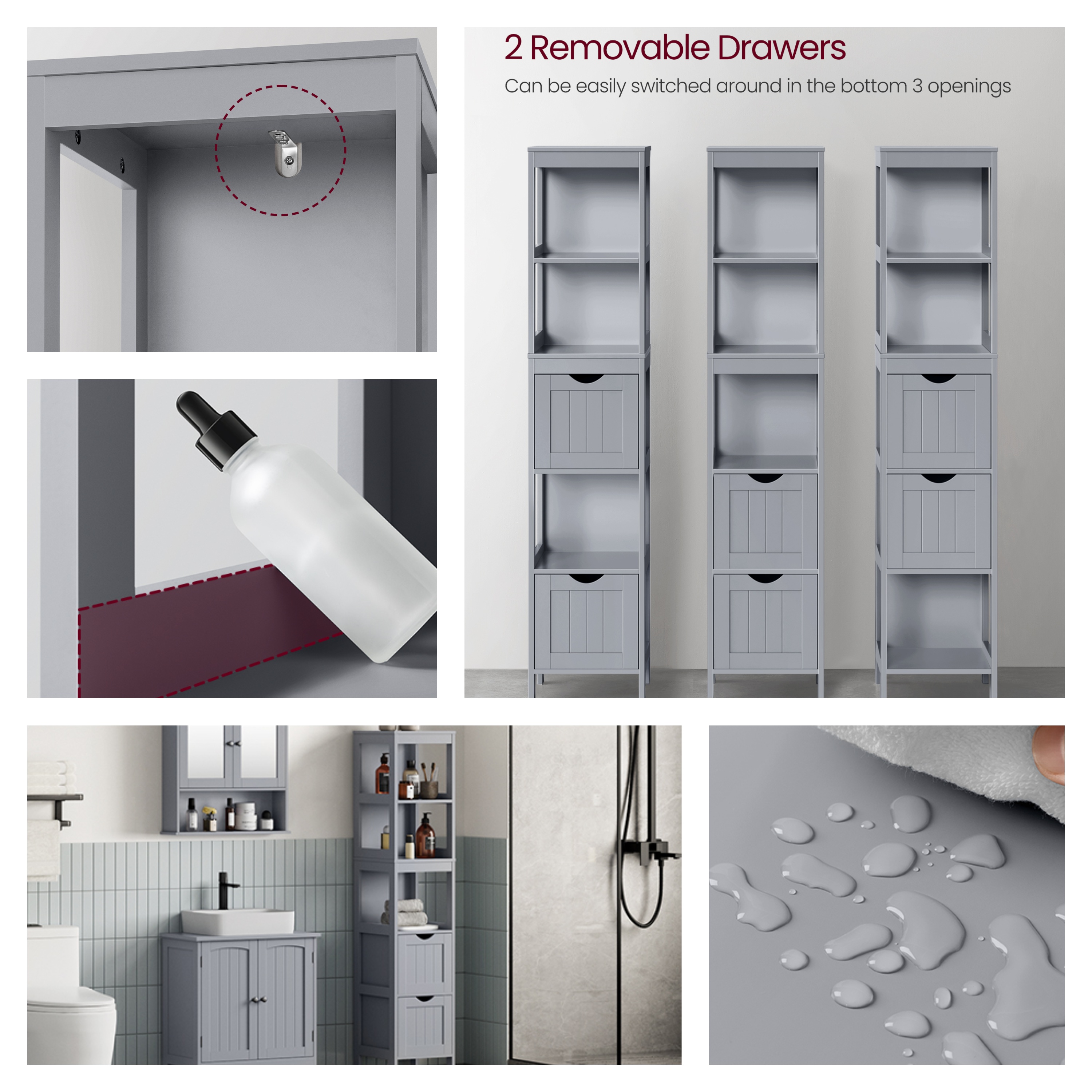 LEDREM Corner Cabinet with 2 Drawers & 3 Shelves, Freestanding Storage Organizer 55.7" Tall, Space-Saving Design, Dove Grey