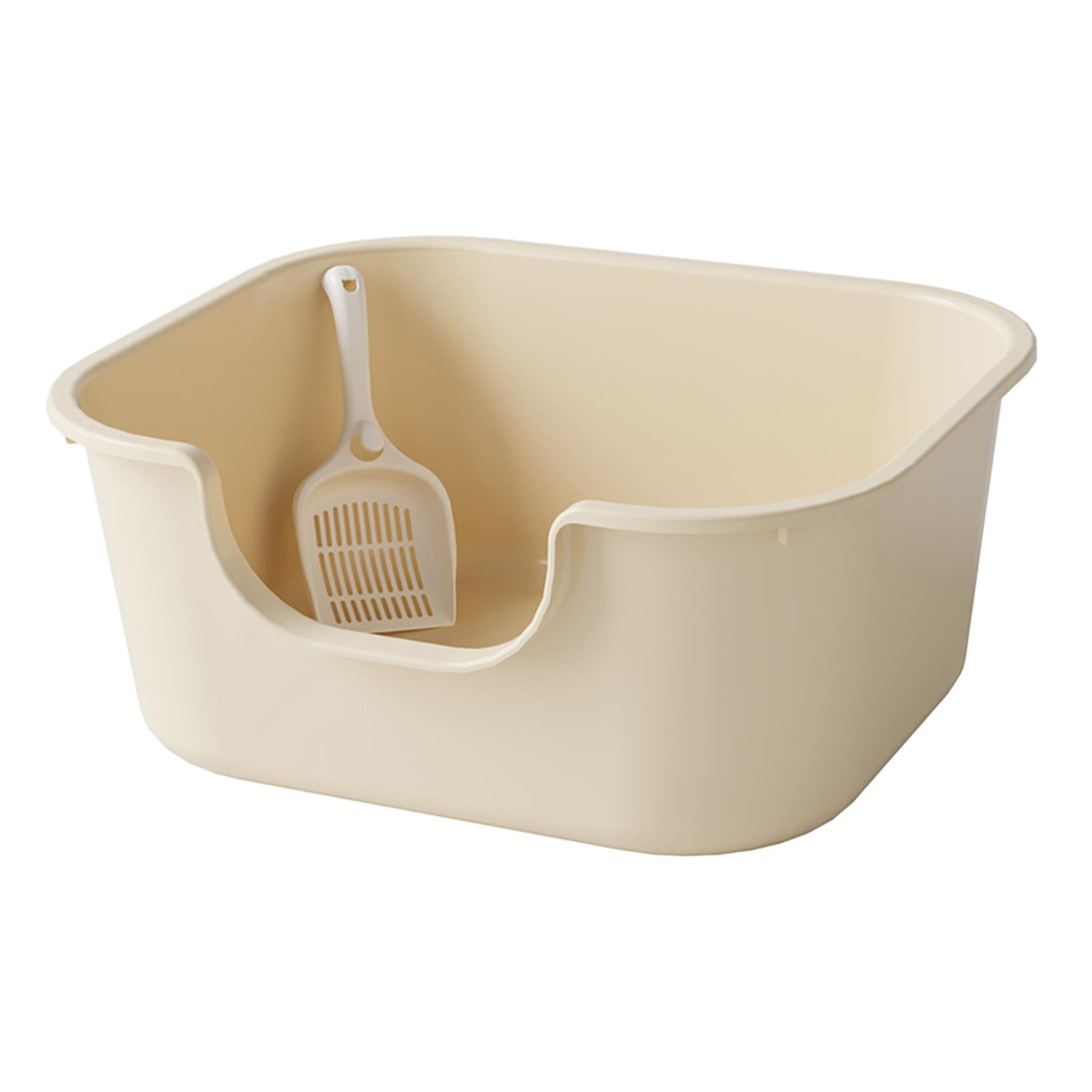 Cat Litter Basin Cat Litter Box with High Side Splashproof Kitty Litter Pans Open Top Pet Litter Tray for Small and Large Cats Coffee Color