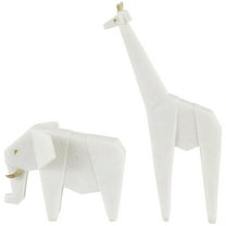7", 16"H White Polystone Cubist Inspired Elephant, Giraffe Sculpture with Gold Accents, by DecMode (2 Count)