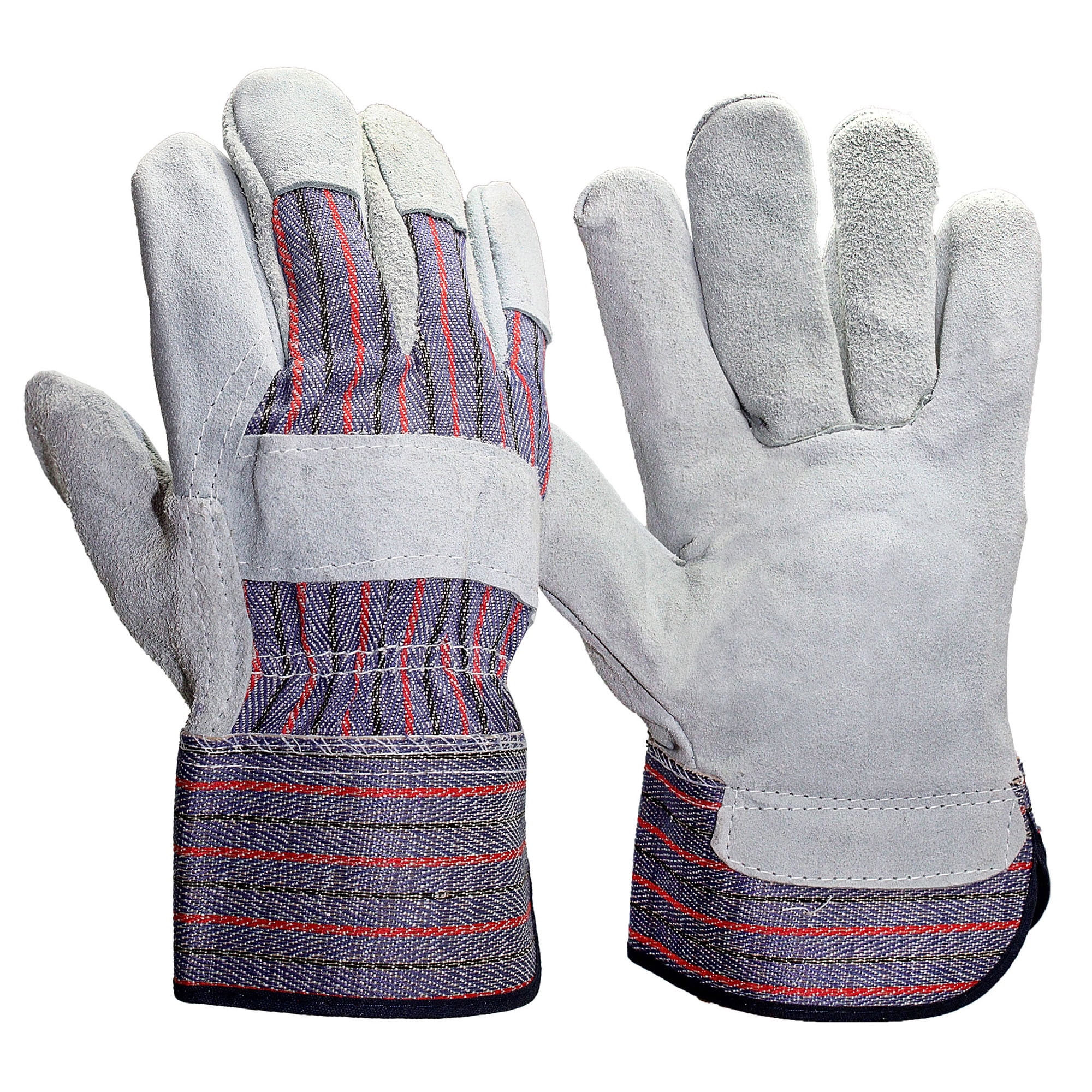 Hyper Tough Grey Cowhide Leather Palm with Safety Cuff Work Gloves, Men's Large