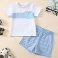 thumbnail image 2 of Xudanell Toddler Baby Boy Clothes Checkered Splicing Short Sleeve Set Shorts 2 Piece Outfit Set, 2 of 3