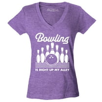 Shop4Ever Women's Bowling is Right Up My Alley Bowler Slim Fit V-Neck T-Shirt XX-Large Heather Purple