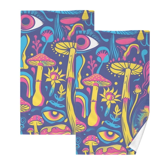 Ryvnso Psychedelic Mushroom and Eye Cotton Hand Towels Sets Face Towel 2 PCs Bathroom Decorative