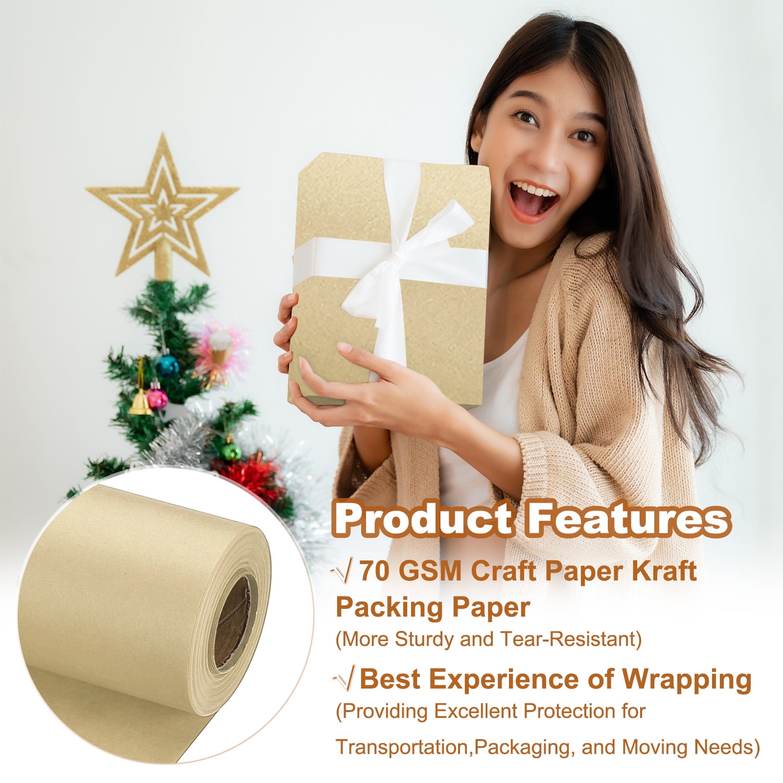 Uxcell 1 pack Wrapping Paper, Craft Paper Packing Paper 20" x 600"(49') Brown