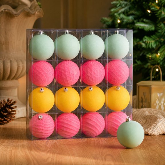 16 Pcs Velvet Christmas Ornaments Balls 2.36 Inch Flocked Christmas Tree Ball Hanging Ornaments Velvet Xmas Baubles for Xmas Party Wedding Home Decor