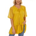 thumbnail image 1 of Tops fruncidos para mujer, cuello en V, costuras de encaje, dobladillo fruncido, manga corta, blusa informal para mujer para fiesta en la calle, oficina, amarillo S, 1 of 6