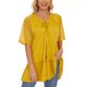 thumbnail image 1 of Tops fruncidos para mujer, cuello en V, costuras de encaje, dobladillo fruncido, manga corta, blusa informal para mujer para fiesta en la calle, oficina, amarillo L, 1 of 6