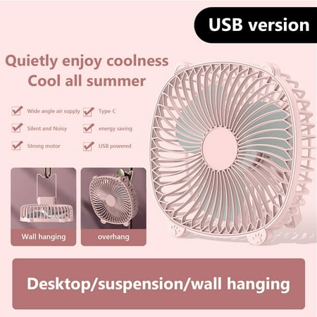 Uuiauoio USB Wired Desk Fan Small Quiet Cooler Hanging/Wall-Mounted/Stand Table Cooling Fans for Home Office Kitchen Car Use