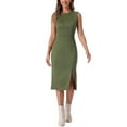 thumbnail image 2 of INSPIRE CHIC Women's Faux Suede Dress Sleeveless Crewneck Split Hem Sheath Work Dress XL Army Green, 2 of 5