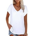 thumbnail image 3 of WNEGSTG T Shirts for Women 2024 Fashion Solid Color Slit V Neck Short Sleeved Ladies T Shirt, 3 of 4