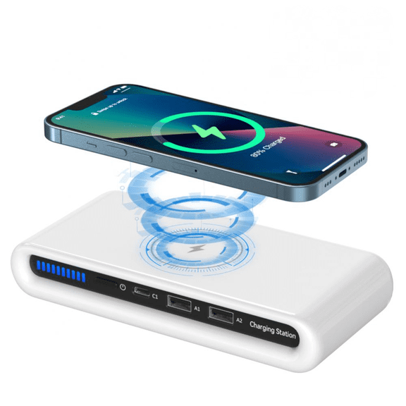 USB Type C Fast Charger 15W with Ambient Light Multifunctional Charging Dock Station 4 in 1 for iPhone-White