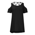 thumbnail image 6 of asdoklhq Juniors Plus Tops & T-Shirts,Women's Cold Shoulder Tops Open Back Short Sleeve Solid T Shirt Casual Loose Backless Tee Blouses, 6 of 9