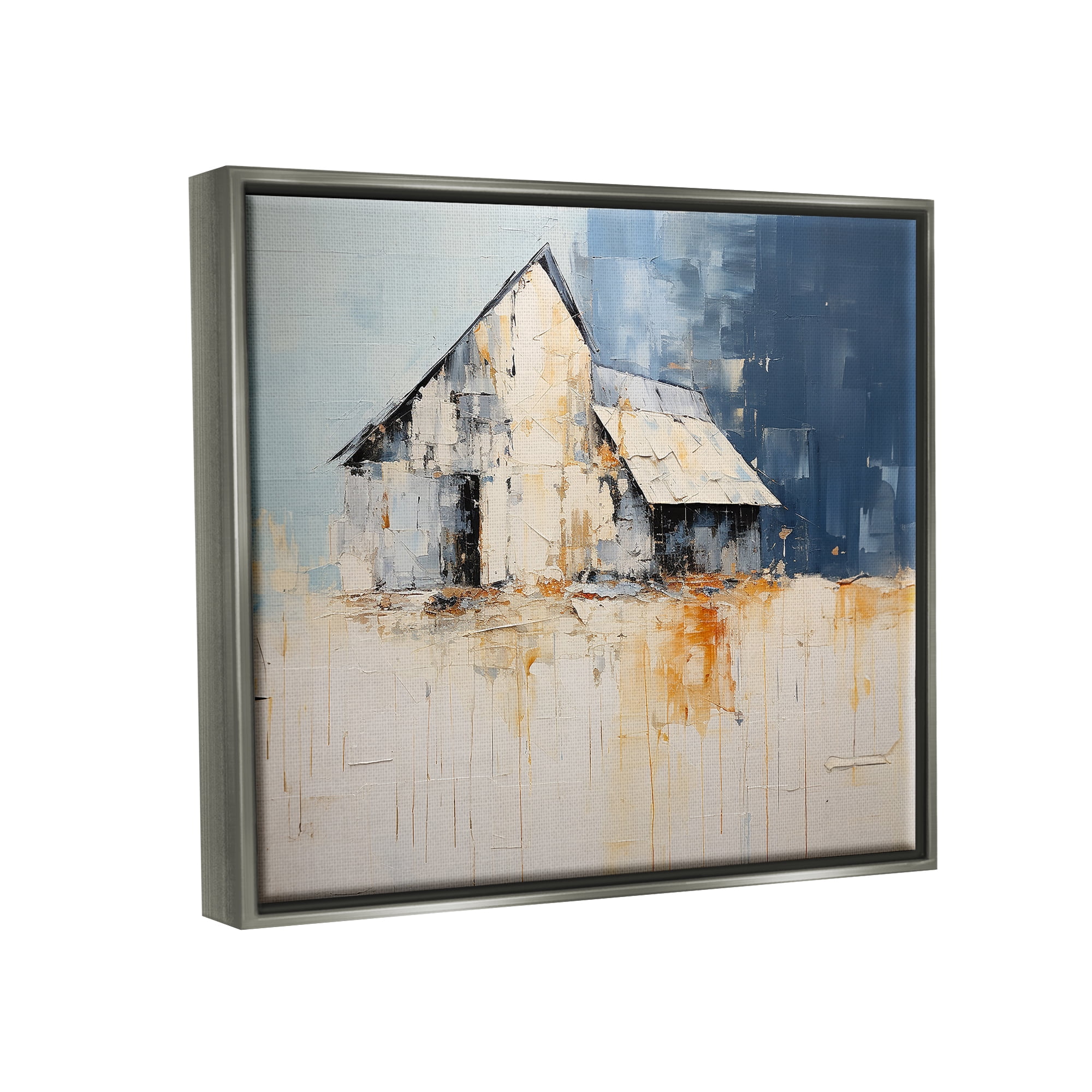 Stupell Industries Barn Painting Abstraction Abstract Painting Gray Floater Framed Canvas Art Print Wall Art, 21 x 17