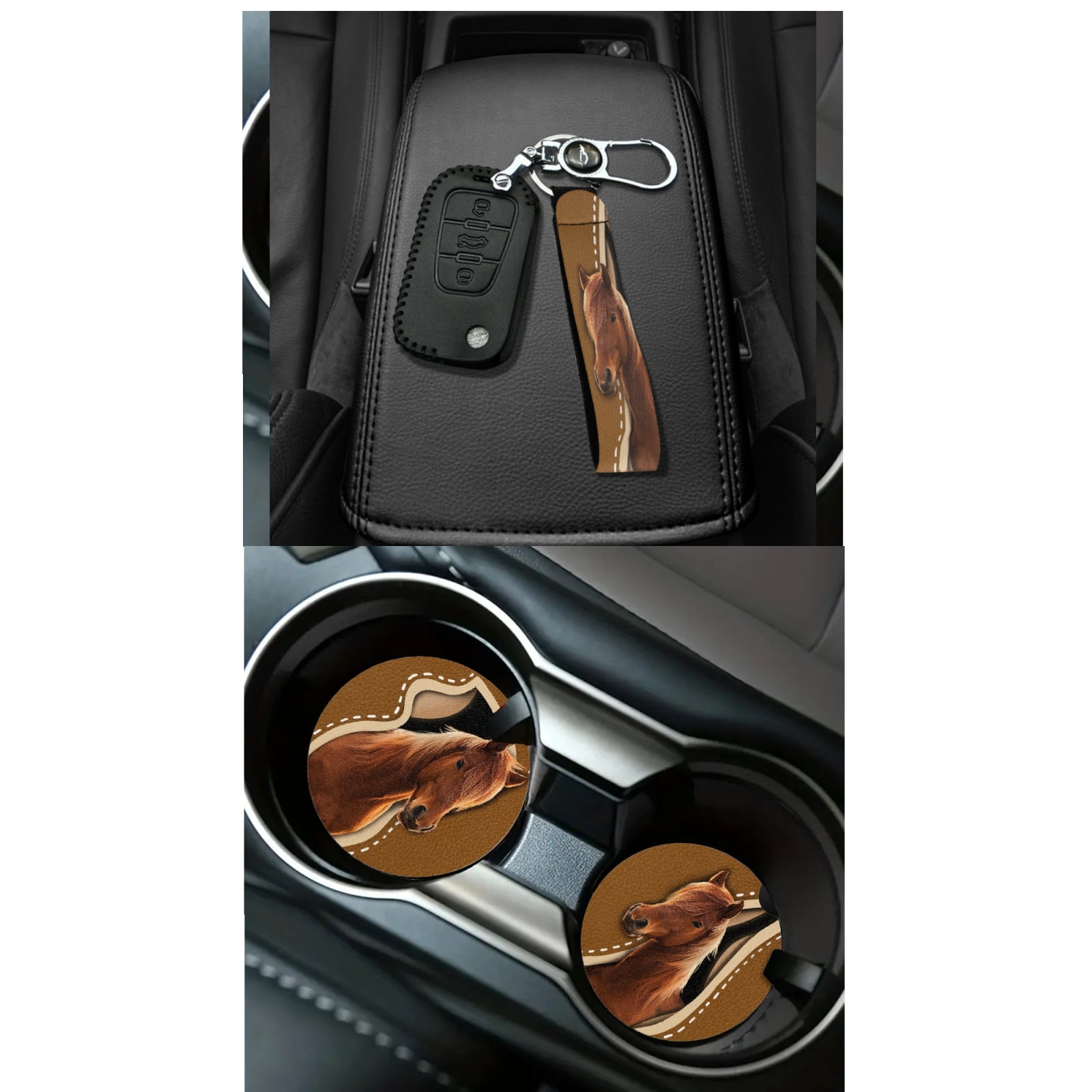 Jeiento Southwest Aztec 15 Pack Car Accessories Set Auto Seat Protector Steering Wheel Cover Seatbelt Strap Pad Trash Can Mount Storage Pocket Cow Print Coasters Rearview Mirror Cover Keychain