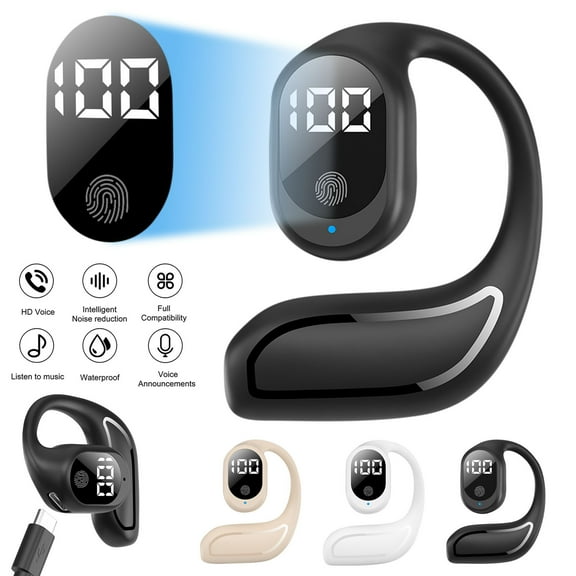 Jacenvly 2024 New Bluetooth Headphones New Wireless Bluetooth Earphones With High Battery Life Digital Display And No In Ear Sports Earphones Earphones Wired Beige