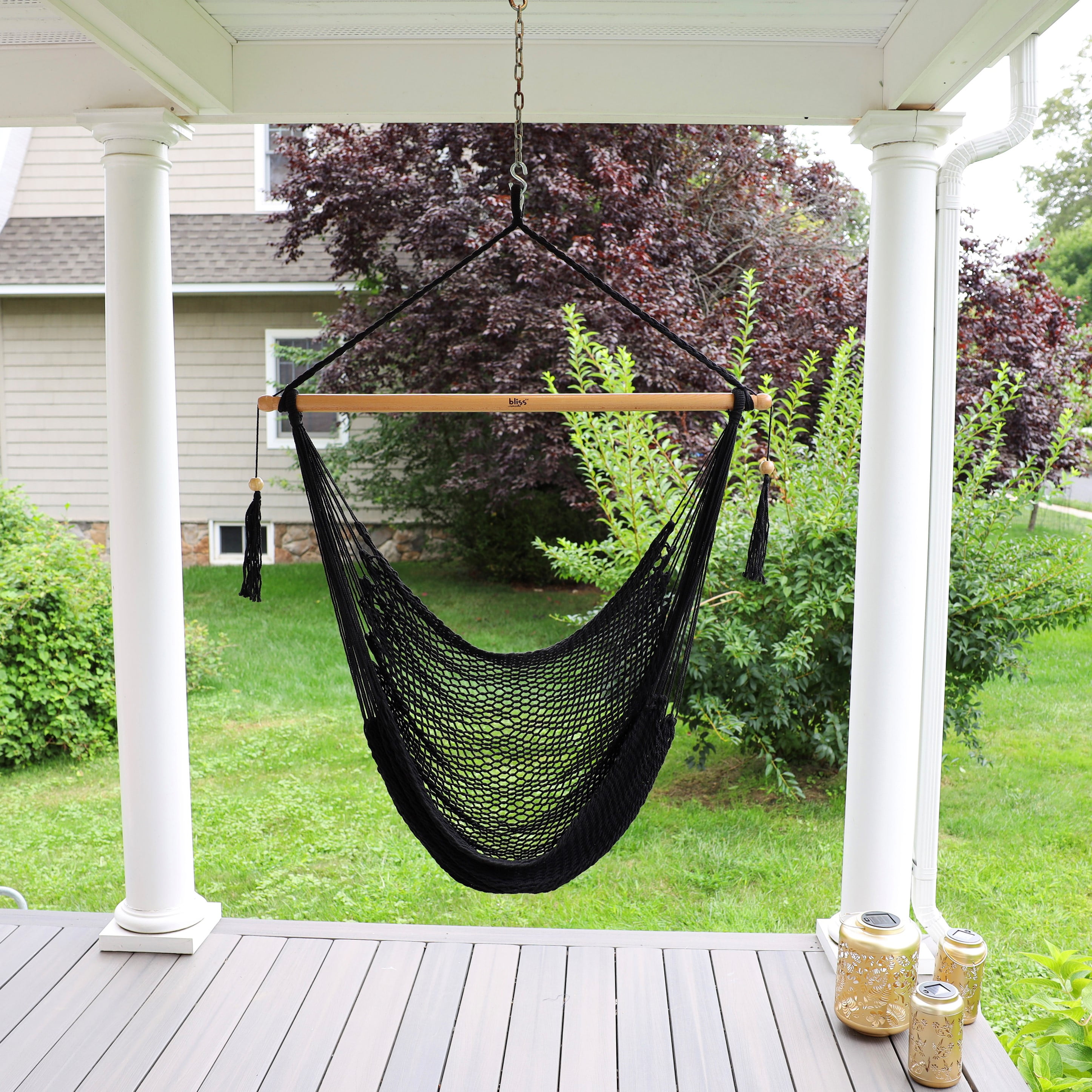 Bliss Hammocks Island Rope Hammock Chair with Spreader Bar - Black, 60" L x 40" W