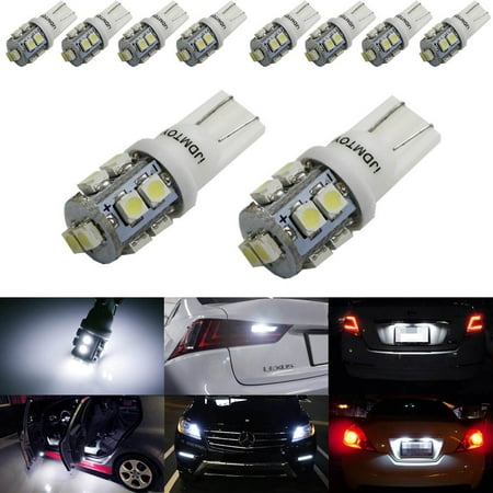 iJDMTOY (10) Xenon White 10-SMD 360-Degree Shine 168 194 2825 W5W LED Replacement Bulbs For License Plate Lights, Also Parking Lights, Backup Lights, Interior