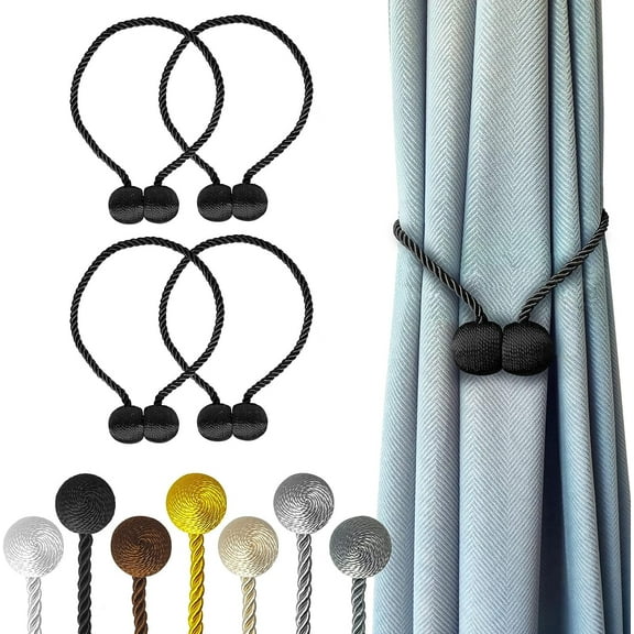 Magnetic Curtain Tiebacks Black 4 Pack, Curtain Tiebacks Buckles Holdbacks Holders Hooks Clip for Home Bedroom Office Decorative Thick or Thin Curtain